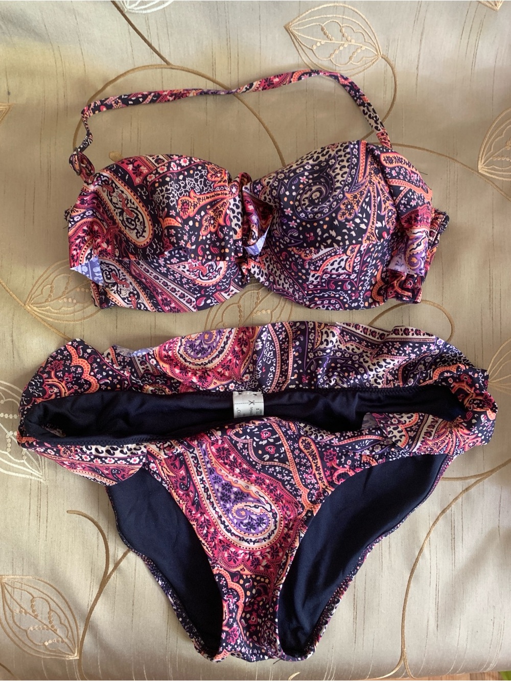 OYSHO Women's Paisley Print Bikini Set in Pink & Purple